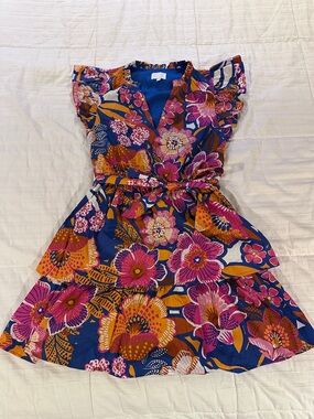 Avara Olivia Floral Ruffle Mini Dress Belted Multicolor Women’s Size M